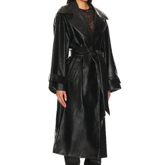 SOLD🏷️ Lovers and Friends Barrett Faux Leather Coat in Black leather midi long - Picture 5 of 6
